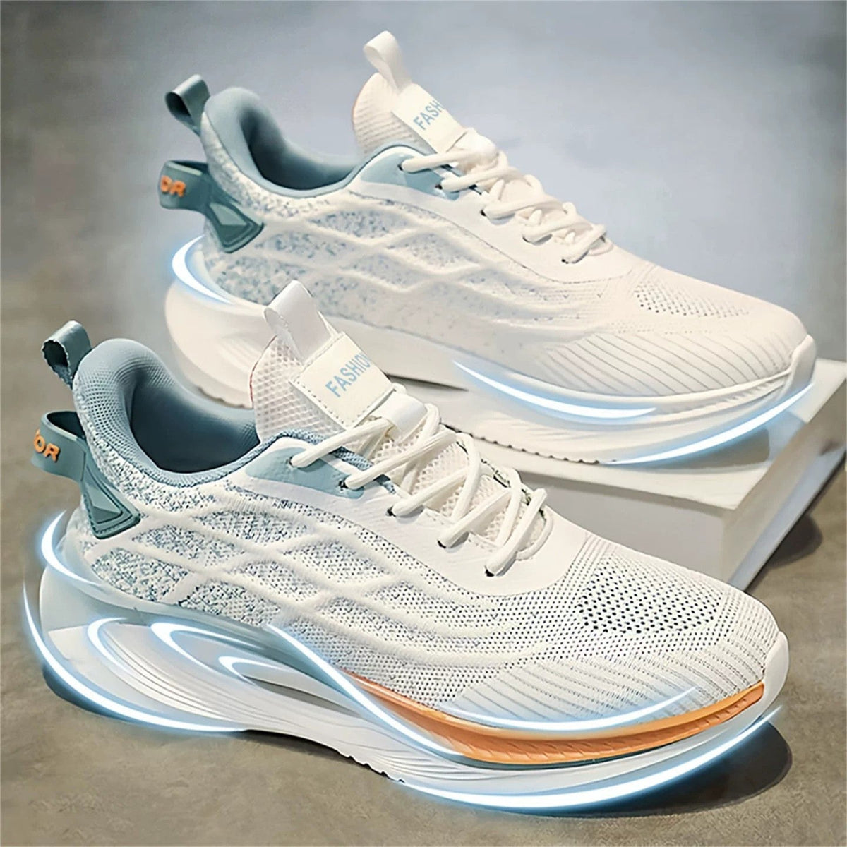 Men's White, Silver and Cream Mesh Platform Running Sneakers