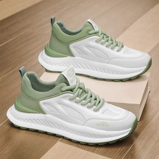 Men's White and Sage Platform Running Sneakers