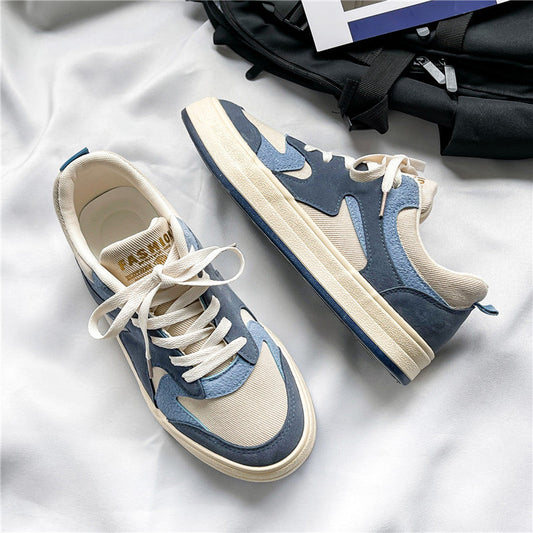 Men's White and Blue Canvas Low-Top Sneakers